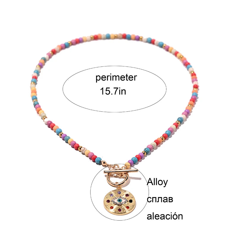 4mm Colorful Stone Choker Necklace for Women Round Evil Charm Pendant Necklace Fashion New Daily Jewelry